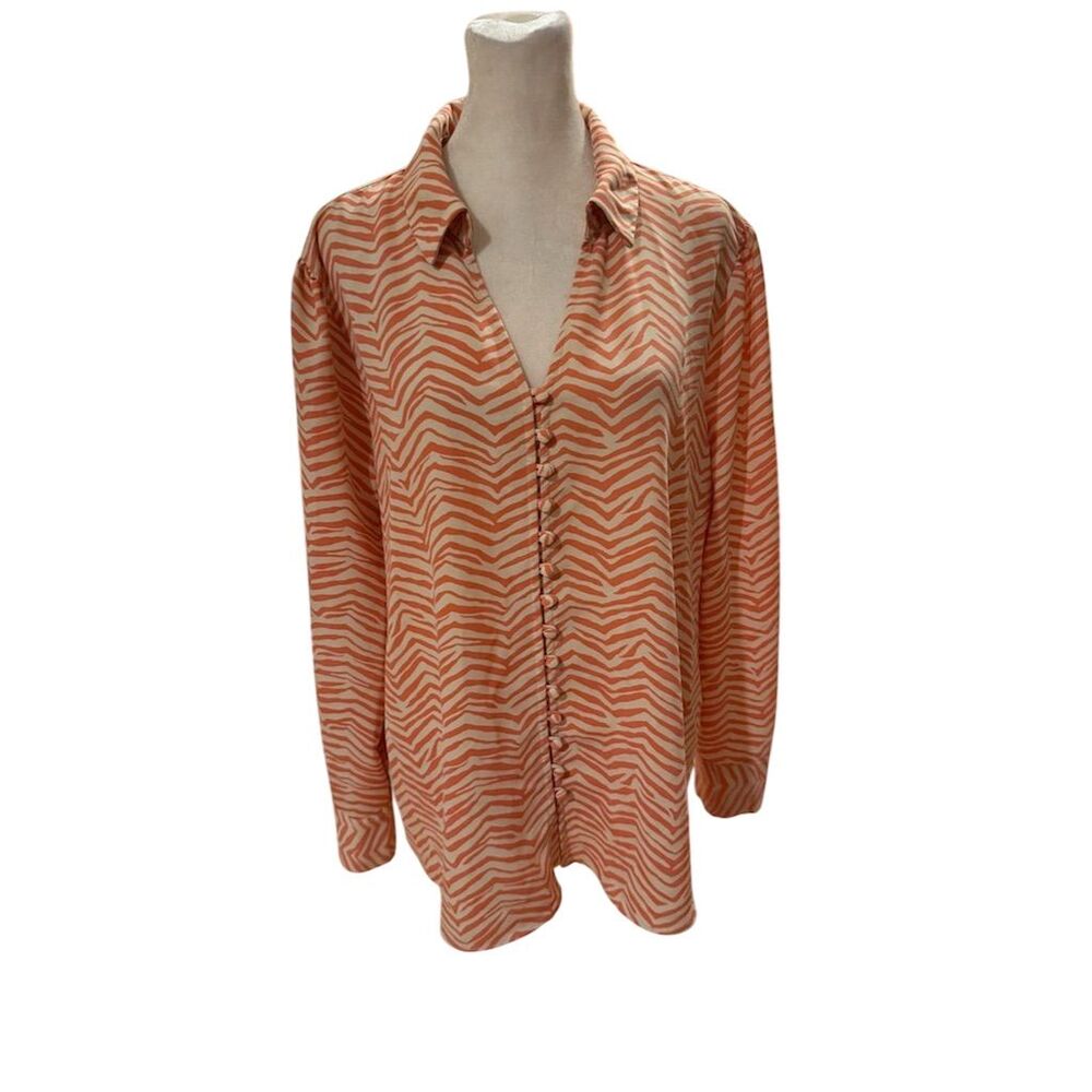 Alfani Women's Orange Zebra Print Button-Front Blouse Size L
